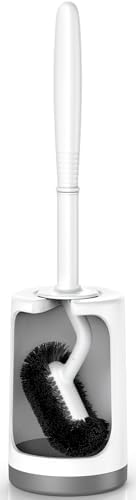 HAMITOR Toilet Bowl Brush Holder Set with Curved Design and Hidden Storage