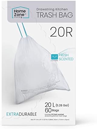Home Zone Living 53 Gallon Trash Bags with Drawstring Handles 60 Count