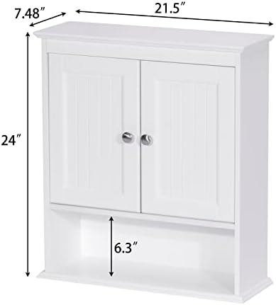 Spirich White Bathroom Cabinet with Doors and Shelves