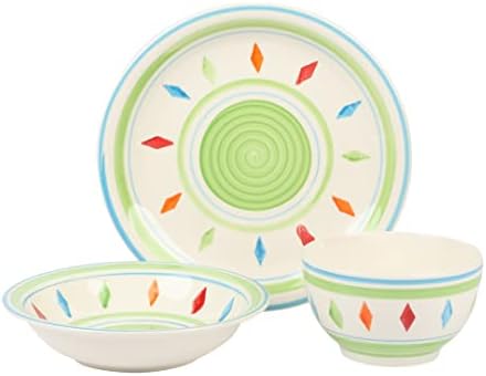 Gibson Home Heidy Hand Painted Dinnerware Set - Green 12pcs Service for 4