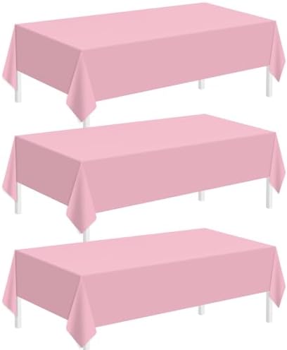 Childom 3 Pack Pink Plastic Tablecloths for Rectangle Tables