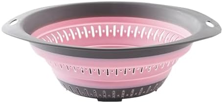 Collapsible Colander Strainer with Hanging Ears Heavy Duty Kitchen Drain Basket Light Pink
