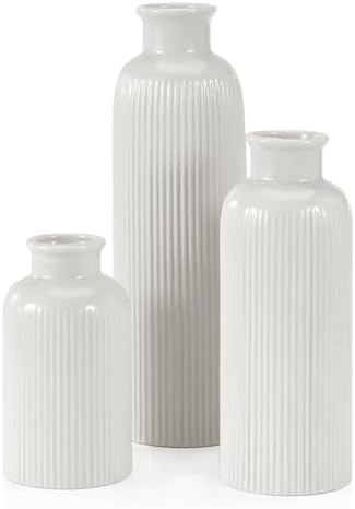 White Ceramic Vase Set of 3 Boho Modern