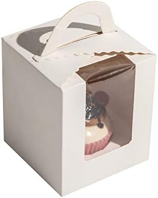 ihomecooker 25 Pcs White Cupcake Containers with Window Handle for Wedding Parties