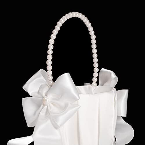 Ivory Flower Girl Baskets With Pearl Handles Set of 2