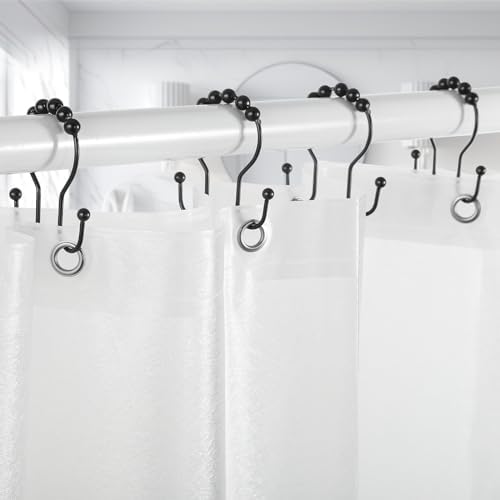 Goowin 12Pcs Stainless Steel Black Shower Curtain Rings with Double Hooks