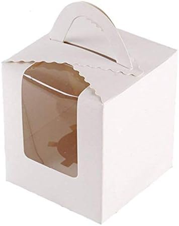 ihomecooker 25 Pcs White Cupcake Containers with Window Handle for Wedding Parties