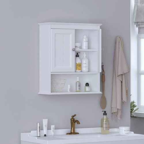 Spirich White Bathroom Cabinet with Doors and Shelves