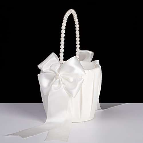 Ivory Flower Girl Baskets With Pearl Handles Set of 2
