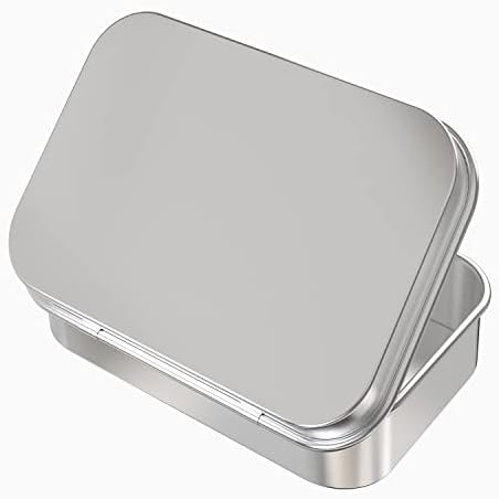 6 Pcs Metal Hinged Tin Box Storage Container Kit Silver