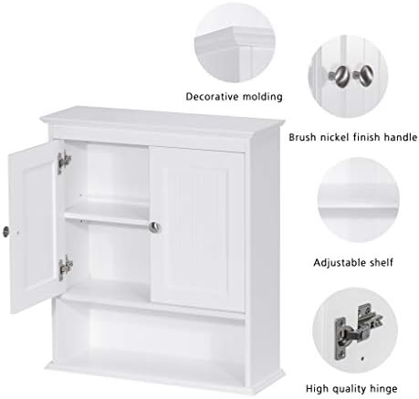 Spirich White Bathroom Cabinet with Doors and Shelves