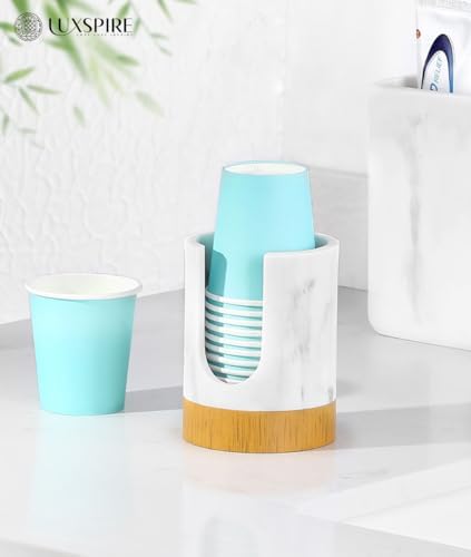 Luxspire Bathroom Cup Dispenser Marble Resin Holder