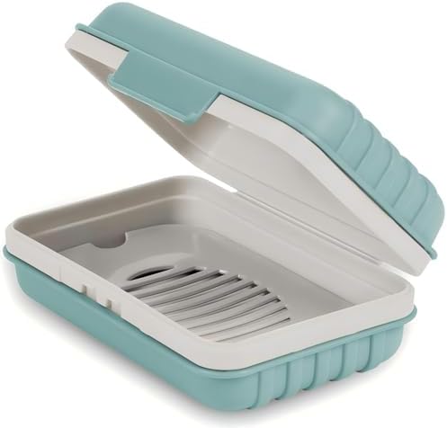Quatish Bar Soap Holder Dish with Lid - Leakproof Blue
