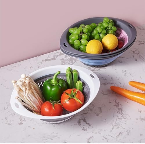 Collapsible Colander Strainer with Hanging Ears Heavy Duty Kitchen Drain Basket Light Pink