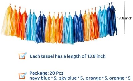 Blue and Orange Tassel Garland for Party Decorations