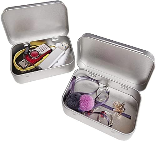 6 Pcs Metal Hinged Tin Box Storage Container Kit Silver