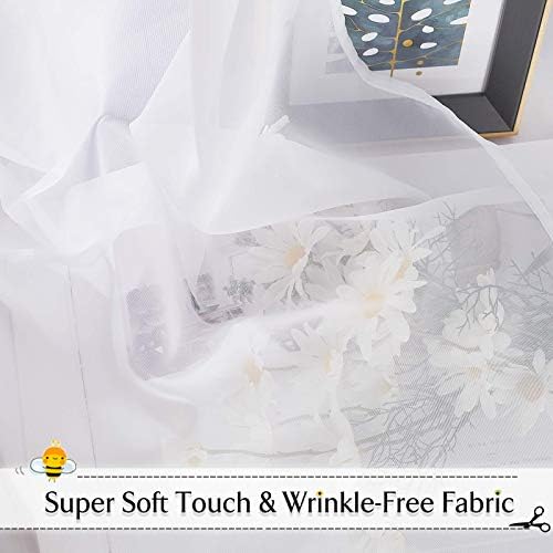 RYB HOME White Sheer Curtains 2 Panels for Canopy Bed