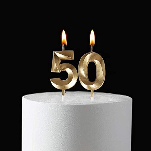 Gold Number 50 Birthday Candles Cake Topper