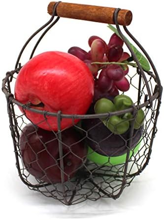 Round Chicken Wire Egg Basket with Wooden Handle