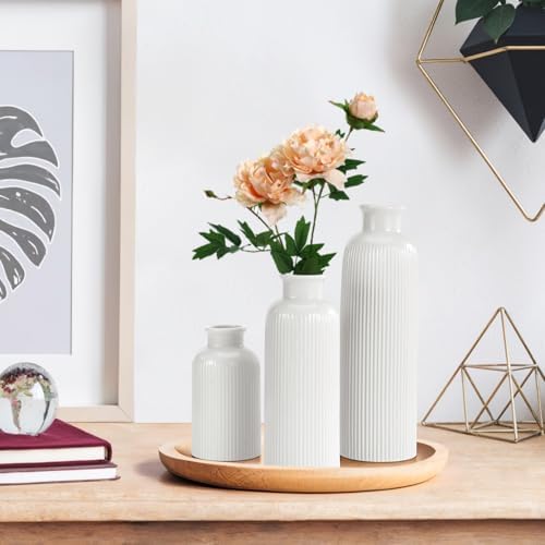 White Ceramic Vase Set of 3 Boho Modern