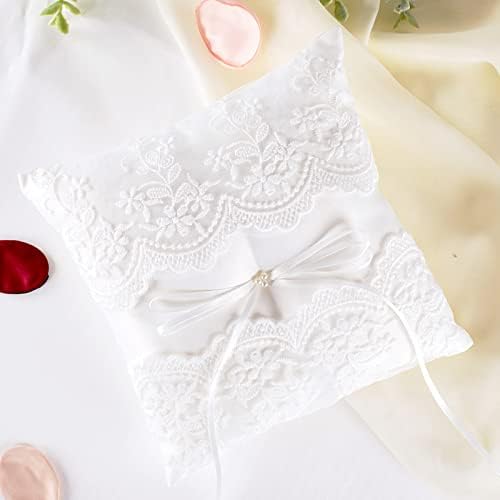 ATAILOVE Wedding Ring Pillow Ivory Lace Pearl Bearer Cushion