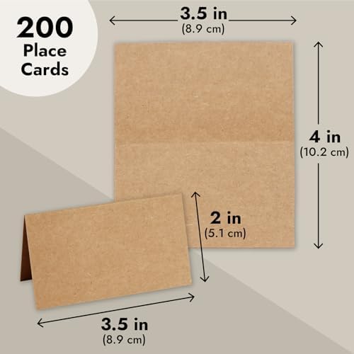 Juvale 200 Pack Brown Kraft Place Cards for Table Settings
