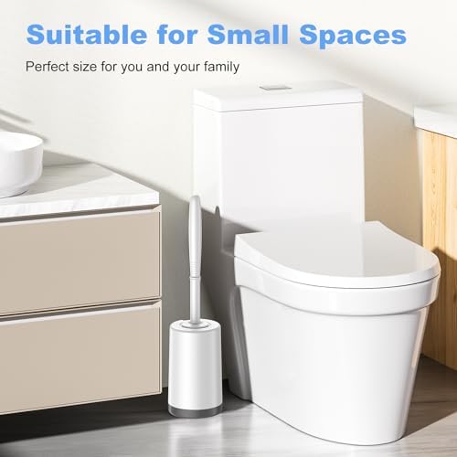 HAMITOR Toilet Bowl Brush Holder Set with Curved Design and Hidden Storage