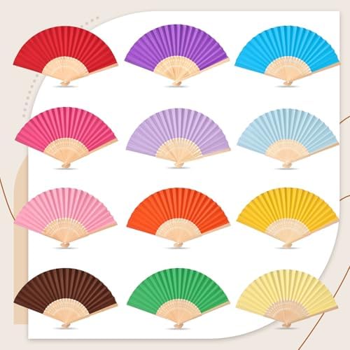 JOHOUSE 12 Pack Decorative Folding Paper Fans