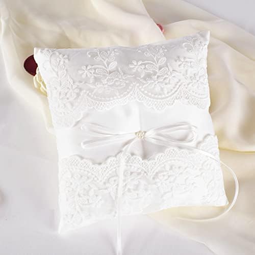 ATAILOVE Wedding Ring Pillow Ivory Lace Pearl Bearer Cushion