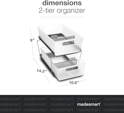 Madesmart 2-Tier Organizer with Handles and Adjustable Dividers