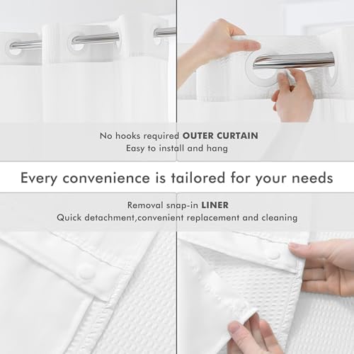 Mrs Awesome No Hook Shower Curtain with Snap-In Liner 71x74 White