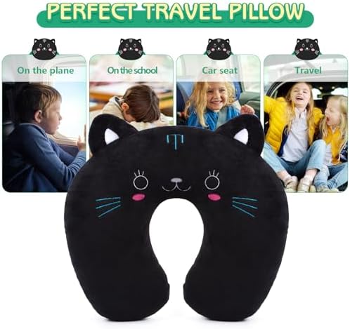 H HOMEWINS Travel Pillow for Kids Black Cat