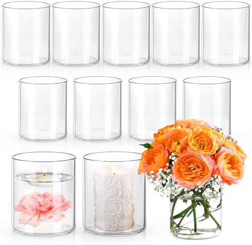 4 Inch Glass Cylinder Vases Set 12pcs for Centerpieces