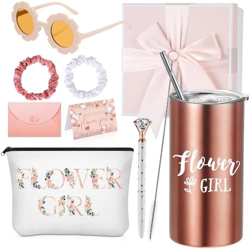 Sieral 9 Pcs Flower Girl Gift Set Pink Retro