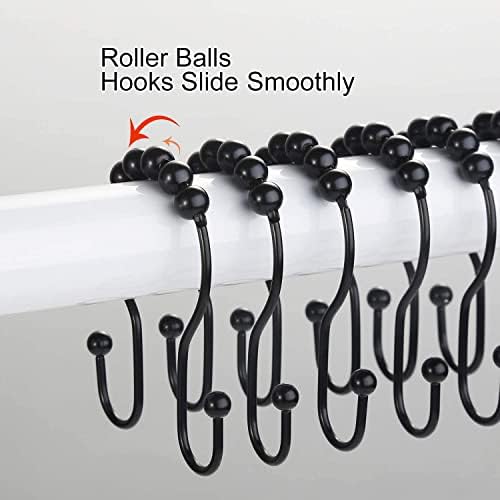 Goowin 12Pcs Stainless Steel Black Shower Curtain Rings with Double Hooks