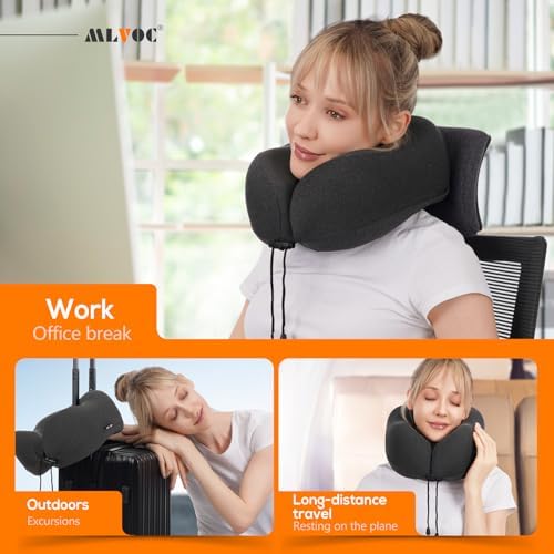 MLVOC Travel Neck Pillow with Memory Foam and Eye Masks Set