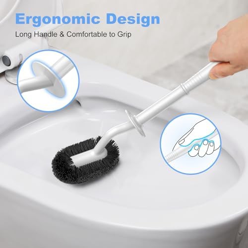 HAMITOR Toilet Bowl Brush Holder Set with Curved Design and Hidden Storage