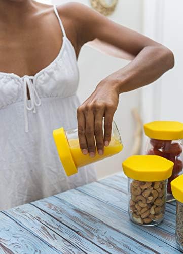 HOUSERRY DELUXE Easy-Grip Silicone Jar Lid 3 Pcs Yellow Wide Mouth