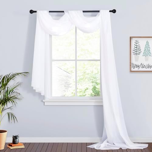 RYB HOME White Sheer Curtains 2 Panels for Canopy Bed