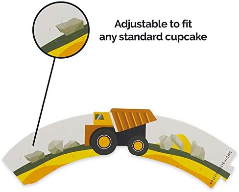 Pop Fizz Designs Construction Birthday Cupcake Wrappers Set of 24