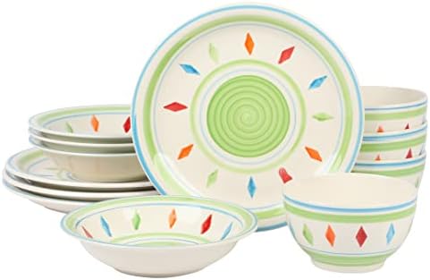 Gibson Home Heidy Hand Painted Dinnerware Set - Green 12pcs Service for 4