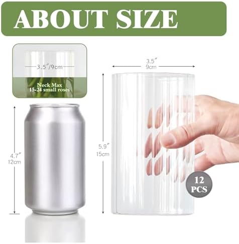 12Pcs Clear Ribbed Glass Cylinder Vases for Centerpieces