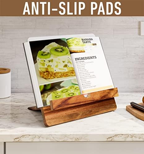 Acacia Cookbook Stand for Kitchen Counter 12x12 Adjustable Wood