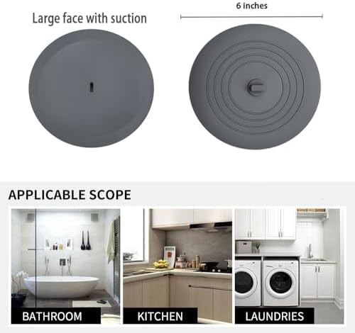 6 Inch Large Silicone Tub Stopper 2 Pack - Gray and White