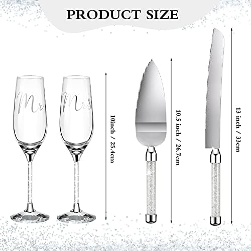 4 Piece Wedding Cake Knife and Champagne Flutes Server Set