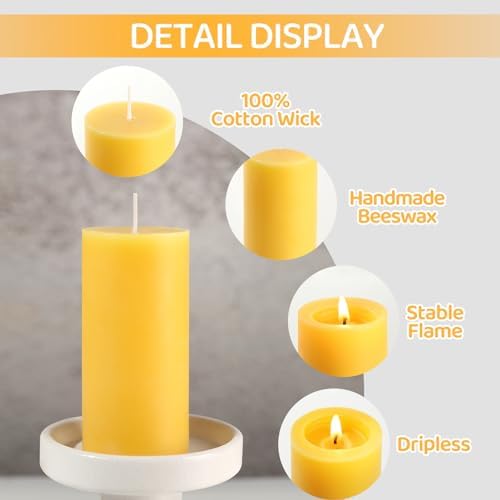MAKALONE 6 Pack Natural Beeswax Pillar Candles