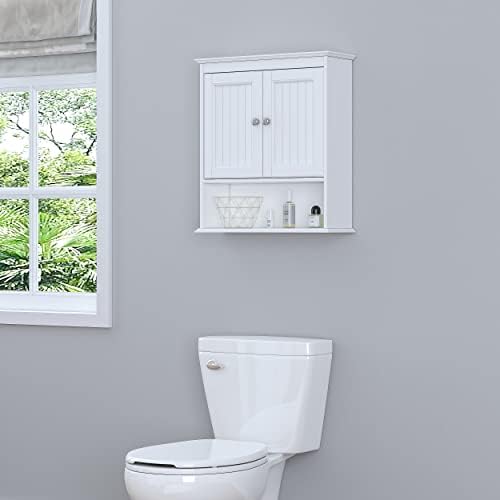 Spirich White Bathroom Cabinet with Doors and Shelves