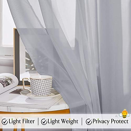 RYB HOME Sheer Curtains Valances - 2 Panels Dove Grey
