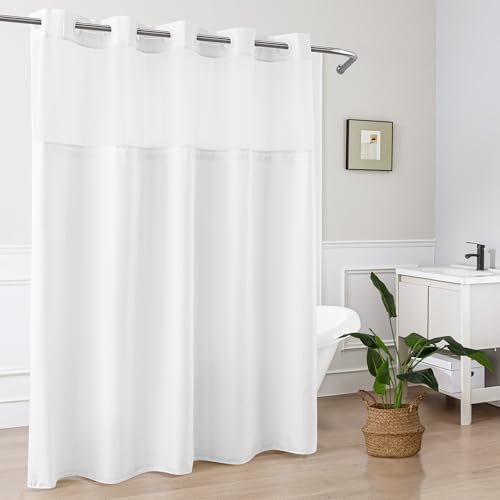 Mrs Awesome No Hook Shower Curtain with Snap-In Liner 71x74 White
