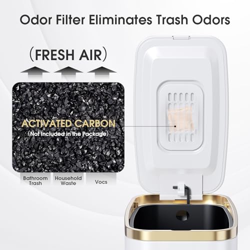 CEROELDA 5L Slim Metal Trash Can with Soft Close Lid - White